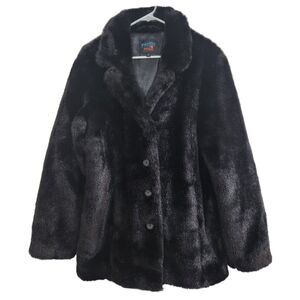 Pacific Rose Womens Black Faux Fur Mob Wife Old Money Indie Sleaze Coat Large